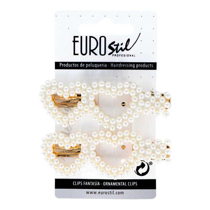 Eurostil - Clips Dorados Corazones con Perlas 2 uds (06936)