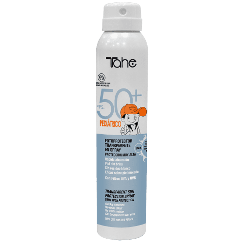 Tahe - Spray Fotoprotector solar corporal pediátrico TRANSPARENTE fps. 50+ de 250 ml
