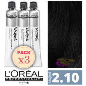 L`Oréal - Pack 3 Tintes MAJIREL 2.10 Negro Azulado 50 ml