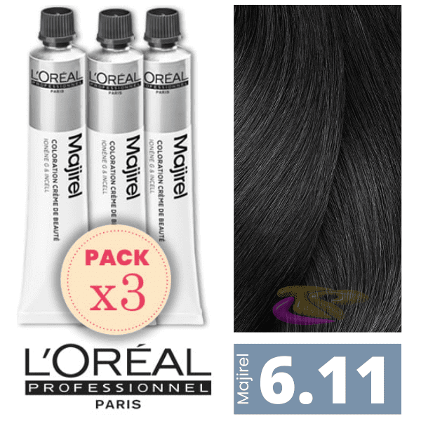 L`Oréal - Pack 3 Tintes MAJIREL 6.11 Rubio Oscuro Ceniza Profundo 50 ml