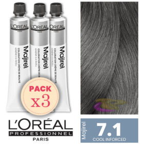 L`Oréal - Pack 3 Tintes MAJIREL Cool Inforced 7.1 Rubio Medio Ceniza 50 ml