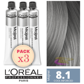 L`Oréal - Pack 3 Tintes MAJIREL Cool Inforced 8.1 Rubio Claro Ceniza 50 ml
