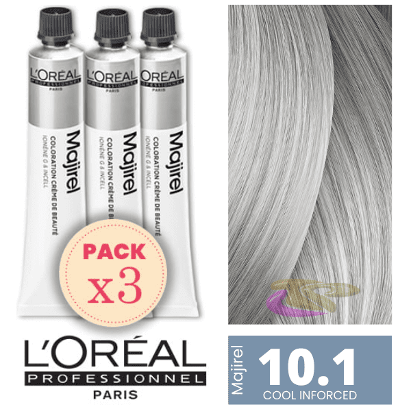 L`Oréal - Pack 3 Tintes MAJIREL Cool Inforced 10.1 Rubio Extraclaro Ceniza 50 ml