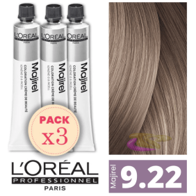 L`Oréal - Pack 3 Tintes MAJIREL 9.22 Rubio Muy Claro Irisado Profundo 50 ml