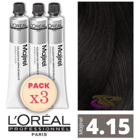 L`Oréal - Pack 3 Tintes MAJIREL 4.15 Castaño Medio Ceniza Caoba 50 ml