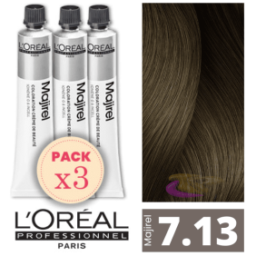 L`Oréal - Pack 3 Tintes MAJIREL 7.13 Rubio Ceniza Dorado 50 ml
