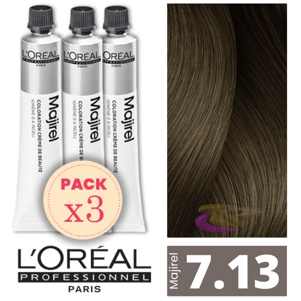 L`Oréal - Pack 3 Tintes MAJIREL 7.13 Rubio Ceniza Dorado 50 ml