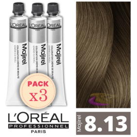 L`Oréal - Pack 3 Tintes MAJIREL 8.13 Rubio Claro Ceniza Dorado 50 ml