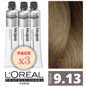 L`Oréal - Pack 3 Tintes MAJIREL 9.13 Rubio Muy Claro Ceniza Dorado 50 ml