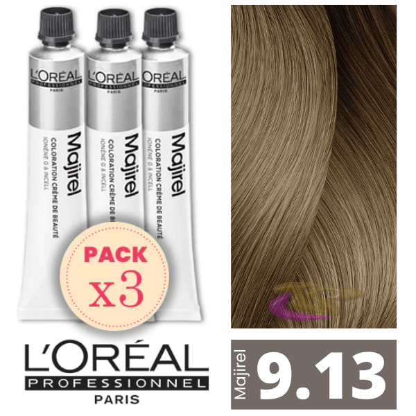 L`Oréal - Pack 3 Tintes MAJIREL 9.13 Rubio Muy Claro Ceniza Dorado 50 ml