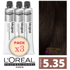 L`Oréal - Pack 3 Tintes MAJIREL 5.35 Castaño Claro Dorado Caoba 50 ml