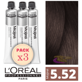 L`Oréal - Pack 3 Tintes MAJIREL 5.52 Castaño Claro Caoba Irisado 50 ml