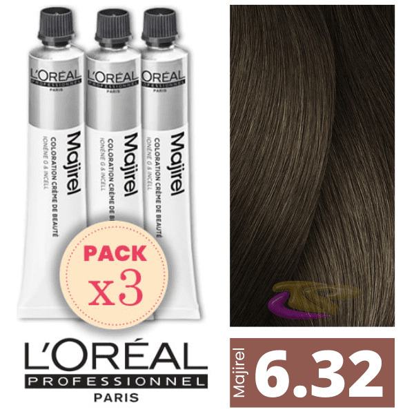 L`Oréal - Pack 3 Tintes MAJIREL 6.32 Rubio Oscuro Dorado Irisado 50 ml