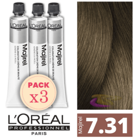 L`Oréal - Pack 3 Tintes MAJIREL 7.31 Rubio Dorado Ceniza 50 ml