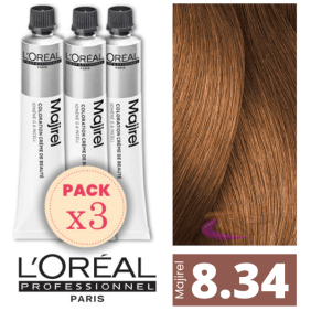 L`Oréal - Pack 3 Tintes MAJIREL 8.34 Rubio Claro Dorado Cobrizo 50 ml