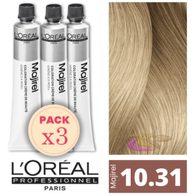 L`Oréal - Pack 3 Tintes MAJIREL 10.31 Rubio Extraclaro Dorado Ceniza 50 ml