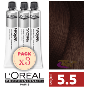 L`Oréal - Pack 3 Tintes MAJIREL 5.5 Castaño Claro Caoba 50 ml