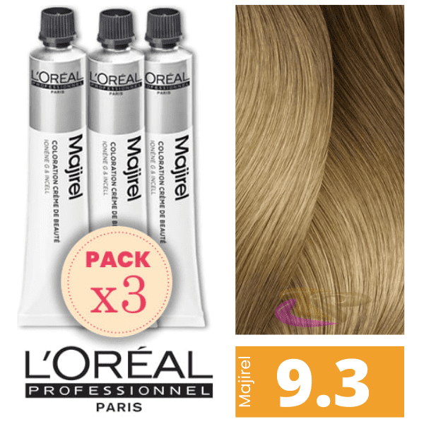 L`Oréal - Pack 3 Tintes MAJIREL 9.3 Rubio Muy Claro Dorado 50 ml