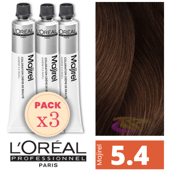 L`Oréal - Pack 3 Tintes MAJIREL 5.4 Castaño Claro Cobrizo 50 ml