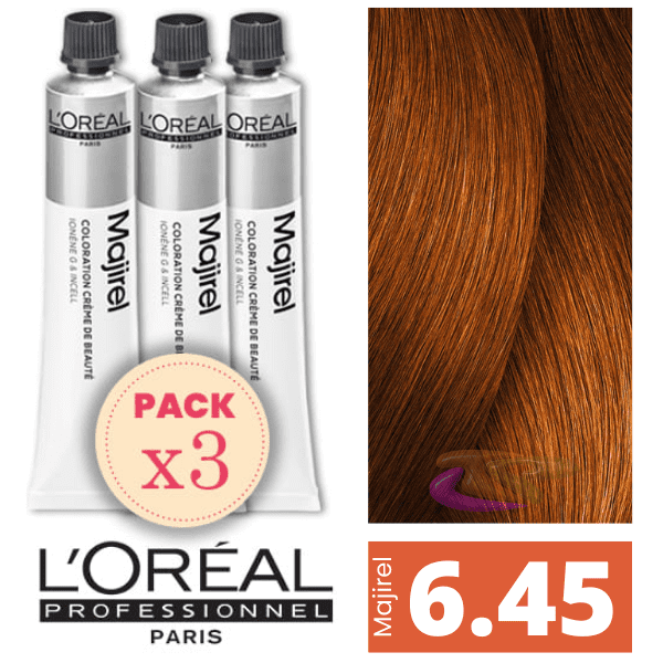 L`Oréal - Pack 3 Tintes MAJIREL 6.45 Rubio Oscuro Cobrizo Caoba 50 ml