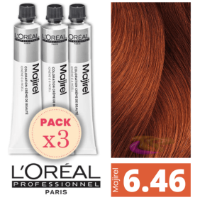 L`Oréal - Pack 3 Tintes MAJIREL 6.46 Rubio Oscuro Cobrizo Rojo 50 ml