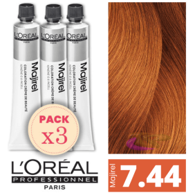 L`Oréal - Pack 3 Tintes MAJIREL 7.44 Rubio Cobrizo Profundo 50 ml