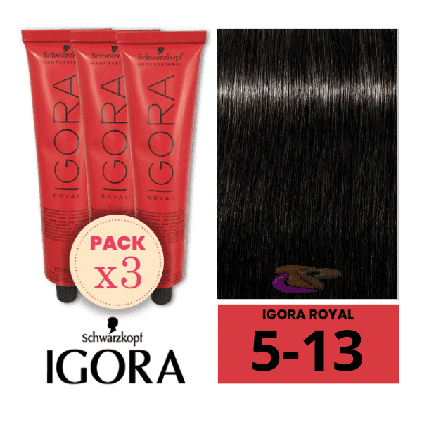 Schwarzkopf - Pack 3 Tintes Igora Royal 5/13 Castaño Claro Ceniza Mate 60 ml