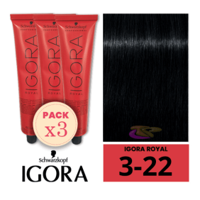 Schwarzkopf - Pack 3 Tintes Igora Royal 3/22 Castaño Oscuro Humo Intenso 60 ml