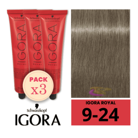 Schwarzkopf - Pack 3 Tintes Igora Royal 9/24 Rubio Muy Claro Humo Beige 60 ml