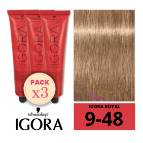 Schwarzkopf - Pack 3 Tintes Igora Royal 9/48 Rubio Muy Claro Beige Rojo 60 ml