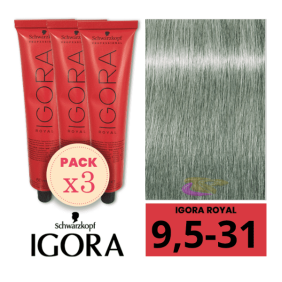 Schwarzkopf - Pack 3 Tintes Igora Royal MATIZADOR DE MECHAS 9,5 31 Pastel Menta 60 ml