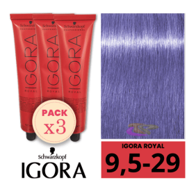 Schwarzkopf - Pack 3 Tintes Igora Royal MATIZADOR DE MECHAS 9,5 29 Pastel Lavanda 60 ml