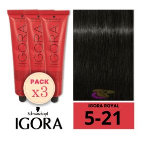 Schwarzkopf - Pack 3 Tintes Igora Royal 5/21 Castaño Claro Humo Ceniza 60 ml