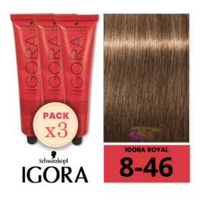 Schwarzkopf - Pack 3 Tintes Igora Royal 8/46 Rubio Claro Beige Marrón 60 ml