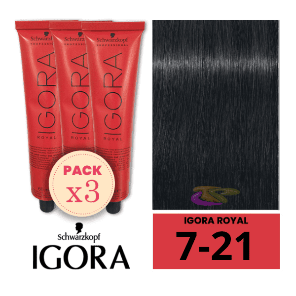 Schwarzkopf - Pack 3 Tintes Igora Royal 7/21 Rubio Medio Humo Ceniza 60 ml