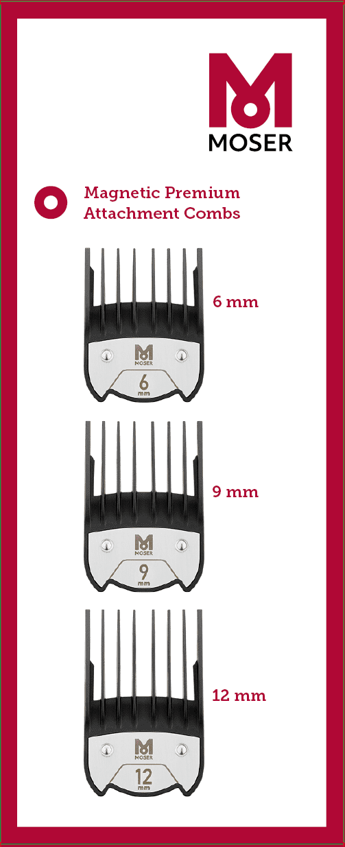 Moser - Pack Peines Premium Magnéticos 6 mm, 9 mm y 12 mm (1801-7020)