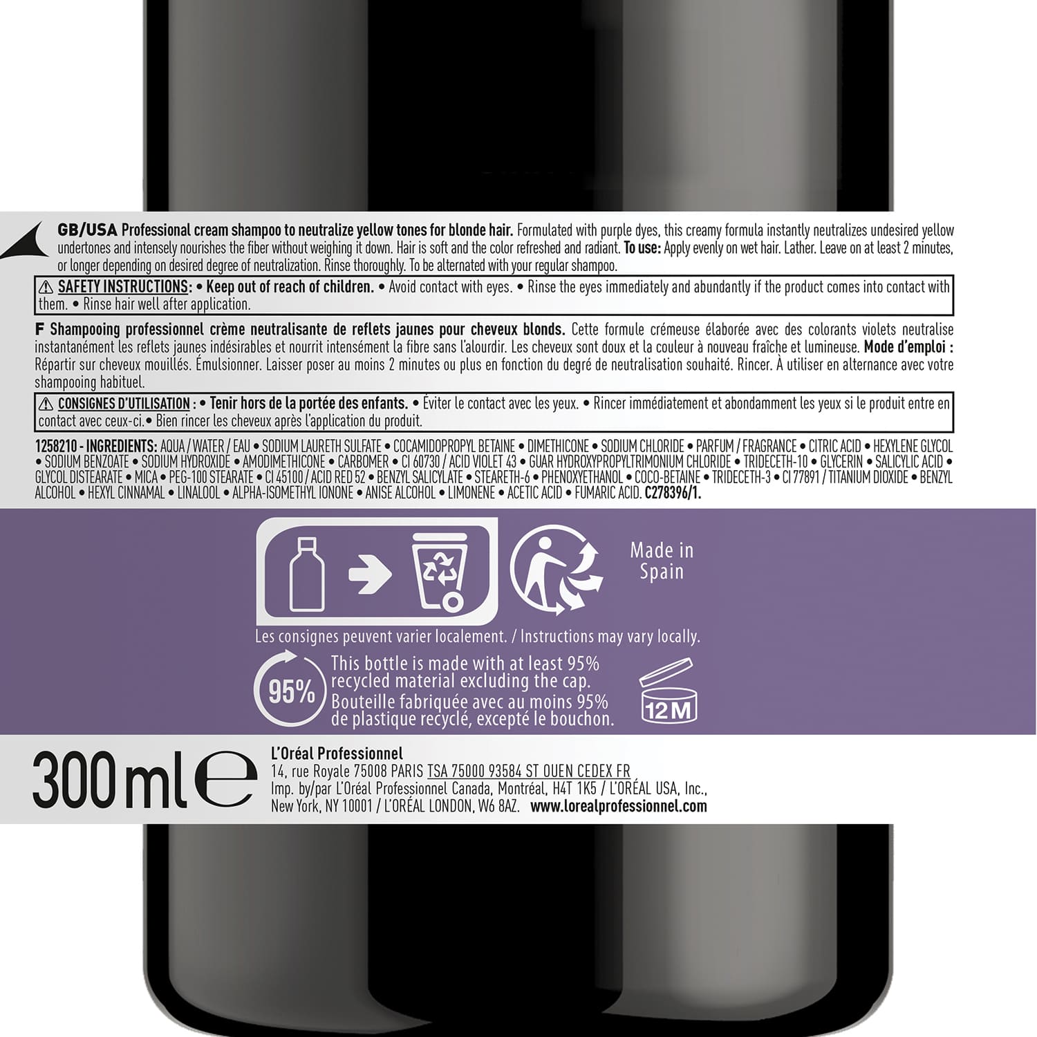 L`Oréal Serie Expert - Champú Chroma Crème VIOLETA (antiamarillo) 300 ml