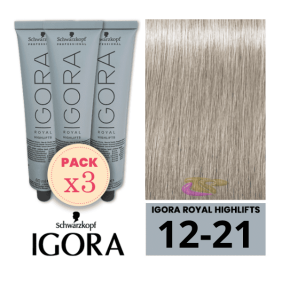 Schwarzkopf - Pack 3 Tintes Igora Royal HIGHLIFTS 12/21 Superaclarante Humo Ceniza 60 ml