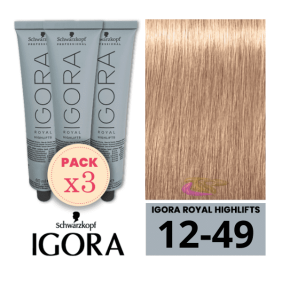 Schwarzkopf - Pack 3 Tintes Igora Royal HIGHLIFTS 12/49 Superaclarante Beige Violeta 60 ml