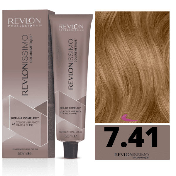 Revlon - Tinte Revlonissimo Colorsmetique 7.41 Rubio Medio Marrón Ceniza 60 ml (Ker-Ha Complex)