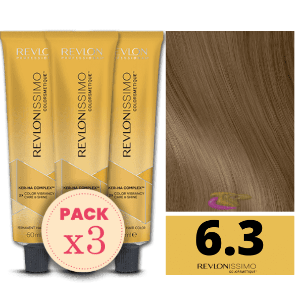 Revlon - Pack 3 Tintes REVLONISSIMO COLORSMETIQUE 6.3 Rubio Oscuro Dorado 60 ml (Ker-Ha Complex)