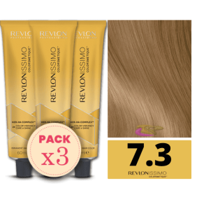 Revlon - Pack 3 Tintes REVLONISSIMO COLORSMETIQUE 7.3 Rubio Medio Dorado 60 ml (Ker-Ha Complex)