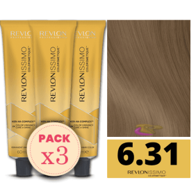 Revlon - Pack 3 Tintes REVLONISSIMO COLORSMETIQUE 6.31 Rubio Oscuro Dorado Ceniza 60 ml (Ker-Ha Complex)