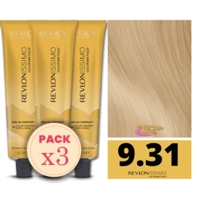 Revlon - Pack 3 Tintes REVLONISSIMO COLORSMETIQUE 9.31 Rubio Muy Claro Dorado Ceniza 60 ml (Ker-Ha Complex)