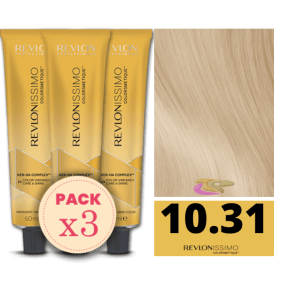 Revlon - Pack 3 Tintes REVLONISSIMO COLORSMETIQUE 10.31 Rubio Clarísimo Dorado Ceniza 60 ml (Ker-Ha Complex)