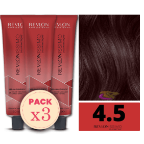 Revlon - Pack 3 Tintes REVLONISSIMO COLORSMETIQUE 4.5 Castaño Medio Caoba 60 ml (Ker-Ha Complex)