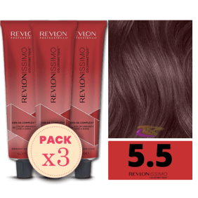 Revlon - Pack 3 Tintes REVLONISSIMO COLORSMETIQUE 5.5 Castaño Claro Caoba 60 ml (Ker-Ha Complex)