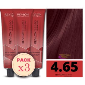 Revlon - Pack 3 Tintes REVLONISSIMO COLORSMETIQUE 4.65 Castaño Medio Rojo Caoba 60 ml (Ker-Ha Complex)