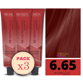 Revlon - Pack 3 Tintes REVLONISSIMO COLORSMETIQUE 6.65 Rubio Oscuro Rojo Caoba 60 ml (Ker-Ha Complex)