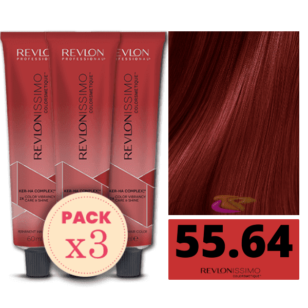 Revlon - Pack 3 Tintes REVLONISSIMO COLORSMETIQUE 55.64 Castaño Claro Rojo Cobrizo Intenso 60 ml (Ker-Ha Complex)